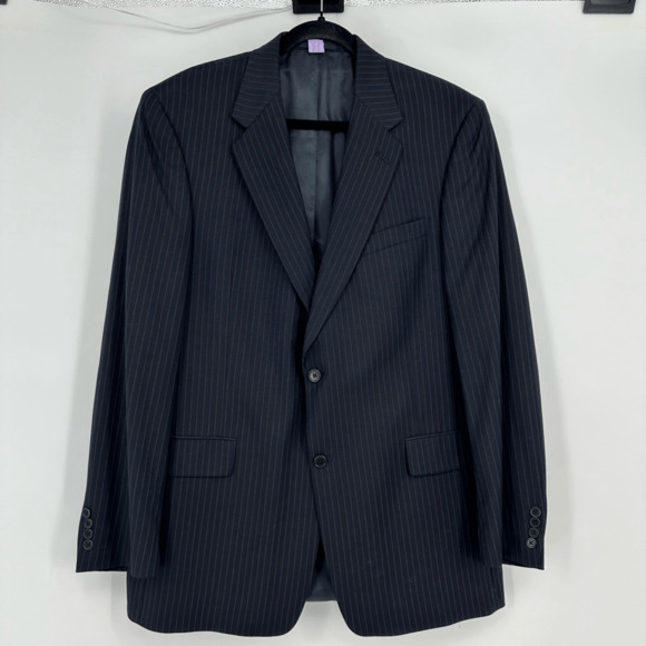 Cremieux Loro Piana Mens Blazer 44L Wool Sport Coat Navy Pinstriped Two Buttons - Picture 2 of 14